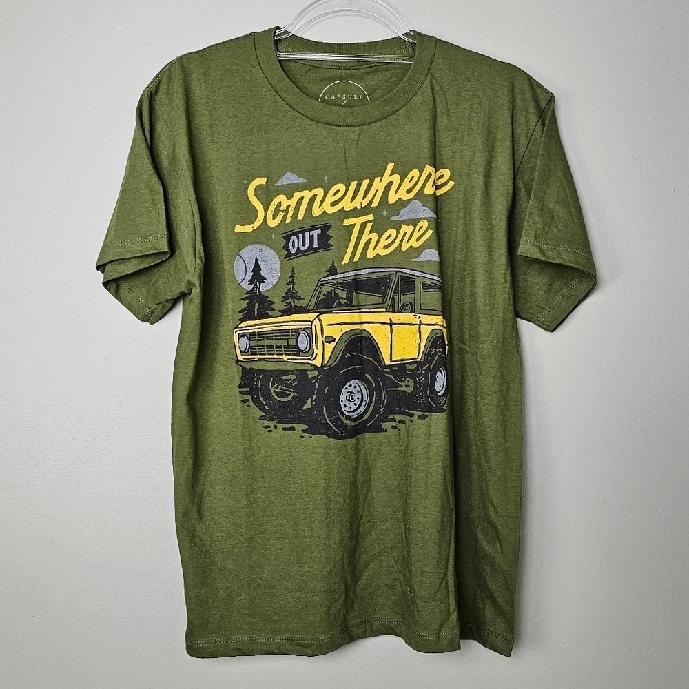 Green Graphic Short-Sleeve Tee w Yellow SUV Print, 100% Cotton, Kids Size Large - Picture 6 of 8